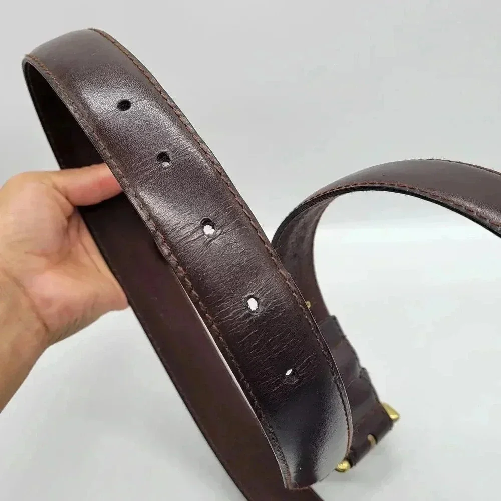 Beautiful! Kenneth Cole New York Lether Lined 40 Brown Solid Brass Buckle Belt
